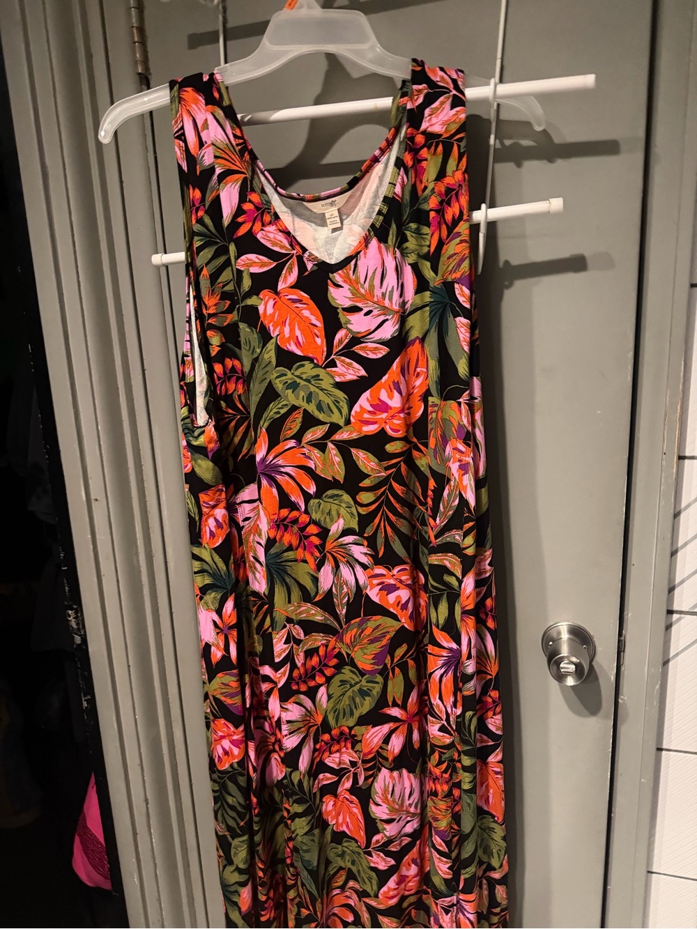 Terra & Sky Black Maxi Dress with Pink & Green Tropical Print